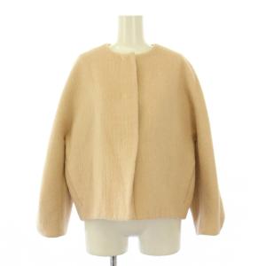 アルパカヘリンボンショートコート ノーカラー アウター ウール混 36 ピンクベージュ 10222717020