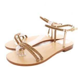 20SS ビジューサンダル ストラップ フラット レザー 36 ライトピンク /KU