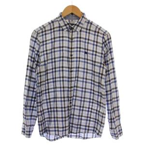 シャツ 長袖 チェック柄 ロゴ刺繍 2 青 D1M04-203-26 /BM