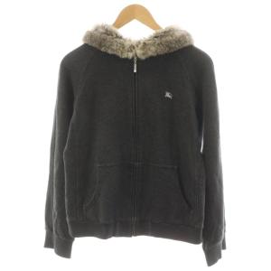 ノバチェック パーカー ジップアップ ラビットファー ロゴ 刺繍 2 グレー /AN7