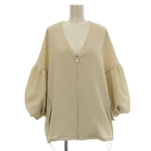 ノーカラージャケット バルーンスリーブ パフスリーブ ジップアップ ブルゾン F ベージュ 3973 /G