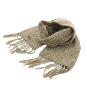 マフラー フリンジ ロゴ 刺繍 ウール ベージュ /AN1