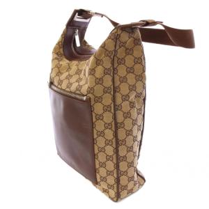 GUCCI ワンショルダーバッグ キャンバス レザー 切替 GG柄 ロゴ インターロッキング バイカラー 茶 ブラウン