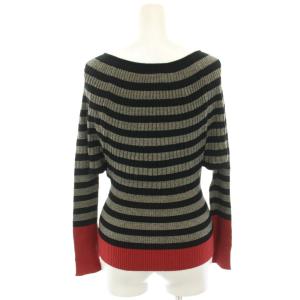 Max Mara リブニット カットソー 長袖 ボーダー ドルマンスリーブ M 黒 ブラック グレー 636656530000