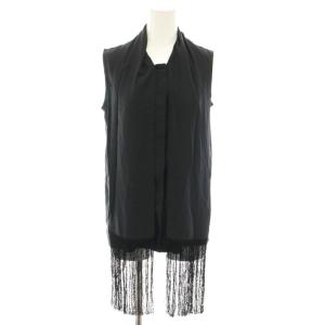2009年製 ブラウス シャツ ノースリーブ フリンジ 絹 シルク 38 黒 ブラック /YT