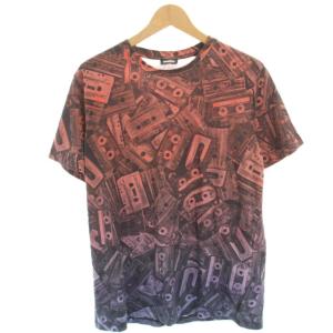 Tシャツ カットソー 半袖 カセットテープ柄 総柄 プリント グラデーション XL ピンク 青 ブルー