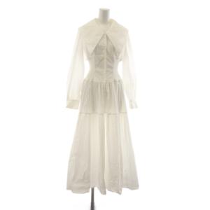 ビックカラーシャツワンピース ロング 長袖 フレア インナーキャミソール付き 0 白 ホワイト FWFO214105