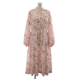 プリントロングワンピース 長袖 花柄 0 ピンク系 白 ホワイト 23K504 /RR