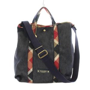 ダブルハンドルデニムトートバッグ ショルダーバッグ チェック柄 2WAY インディゴ /KU