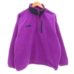 フリース ジャケット XL ハーフボタン ロゴ 刺繍 プルオーバー 紫 パープル /AE