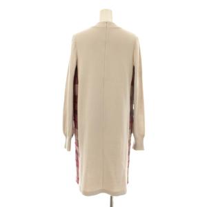 BLUE LABEL CRESTBRIDGE ニットワンピース ひざ丈 長袖 チェック柄 切替 ウール 38 ピンクベージュ 55J16-278-03