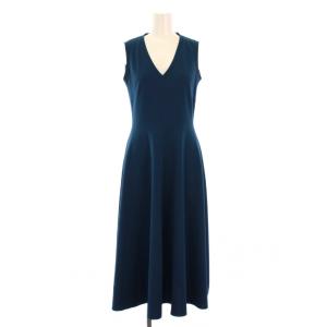 フレアワンピース ミモレ ロング ノースリーブ Vネック ストレッチ XS 緑 グリーン タグ付き /BB