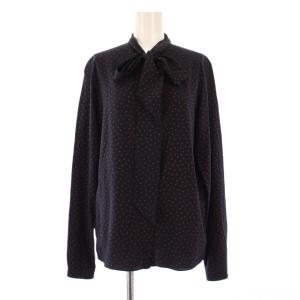 フィービー期 ボウタイシャツ ブラウス 長袖 ハート柄 バイカラー シルク 36 紺 ネイビー 赤 レッド