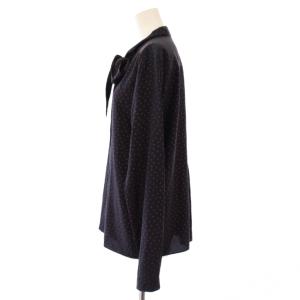 CELINE フィービー期 ボウタイシャツ ブラウス 長袖 ハート柄 バイカラー シルク 36 紺 ネイビー 赤 レッド