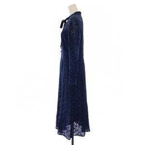 CELFORD ワンピース ロング丈 長袖 総レース リボン 38 紺 CWF0184071 /BM