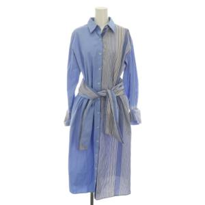 シャツ ワンピース ロング 長袖 36 ライトブルー ストライプ 62J78-512-23 /YM