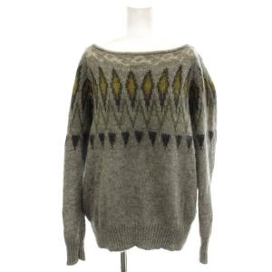 モヘヤ混 ニット セーター ネイティブ柄 長袖 S グレー /G