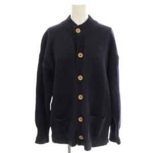 ニット カーディガン ウール 34 ネイビー 紺 長袖 スタンドカラー /G
