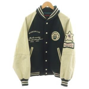 スタジャン スタジアムジャンパー ブルゾン ジャケット 刺繍 ロゴ ワッペン 中綿 袖レザー 切替 ウール