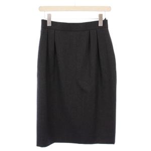 タイトスカート タック ひざ丈 ワンカラー 無地 ウール L チャコールブラック /BB