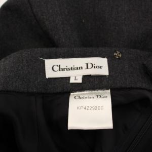Christian Dior タイトスカート タック ひざ丈 ワンカラー 無地 ウール L チャコールブラック /BB