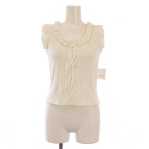 リブニット ノースリーブ フリル ストレッチ リボン F 白 ホワイト タグ付き /BB