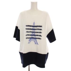 コットン天竺エッフェル塔半袖Tシャツ カットソー 白 ホワイト 紺 ネイビー G0701UTS003 /YM