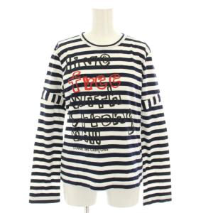 AD2015 ロンT Tシャツ カットソー クルーネック 長袖 ボーダー柄 ロゴプリント M 白 ホワイト