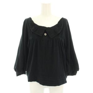 AD2010 カットソー ブラウス 長袖 ピンタック 麻 リネン混 M 黒 ブラック TG-T008 /YT