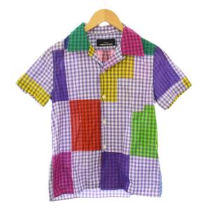 AD2018 オープンカラーシャツ カジュアル 半袖 チェック柄 S 紫 パープル マルチカラー /BB