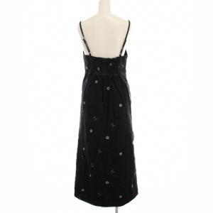 MARY QUANT AZUL BY MOUSSY 総柄キャミワンピース ロング キャミソール 花柄 ロゴ刺繍 S 黒 ブラック