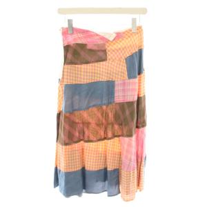 Tao AD2017 スカート ロング フレア パッチワーク チェック柄 S ピンク 茶 ブラウン TA-S016