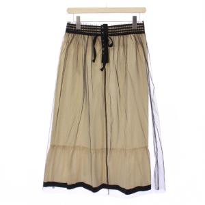 AD2006 フレアスカート チュール ミモレ ロング ボタンフライ フリル リボン バイカラー M 黒