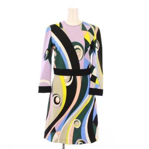 ワンピース ひざ丈 七分袖 クルーネック ストレッチ プッチ柄 シルク I38 マルチカラー /BB