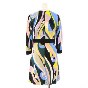 Emilio Pucci ワンピース ひざ丈 七分袖 クルーネック ストレッチ プッチ柄 シルク I38 マルチカラー /BB