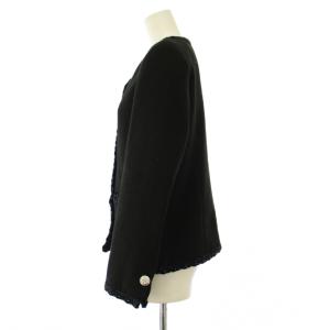 CHANEL uniform ノーカラージャケット ウール シルク 36 ブラック