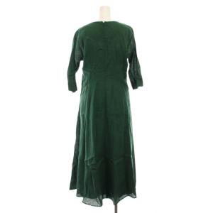 SYBILLA 平織りリネンVネックフレアドレス ワンピース ロング 七分袖 M 緑 グリーン GBEGT-75500