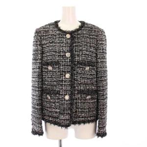 uniform 25SS ノーカラージャケット ツイード ココボタン 36 ブラック