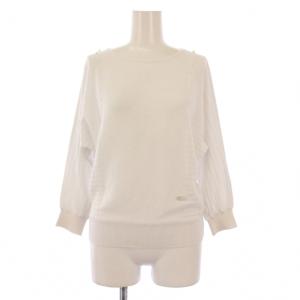 ニット 長袖 クルーネック ストレッチ フェイクパール 装飾 34 白 ホワイト /BB