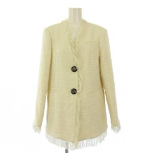 uniform ノーカラージャケット ツイード フリンジ ココボタン ウール