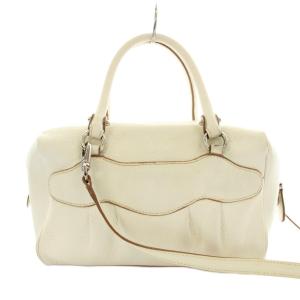 Salvatore Ferragamo ガンチーニ ハンドバッグ ショルダーバッグ レザー 白 ホワイト EE-21 6878 /KU OH