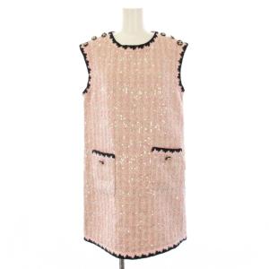 uniform 24S ツイードノースリーブワンピース  ココボタン スパンコール 38 ピンク