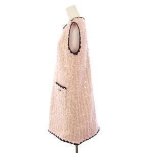 CHANEL uniform 24S ツイードノースリーブワンピース  ココボタン スパンコール 38 ピンク