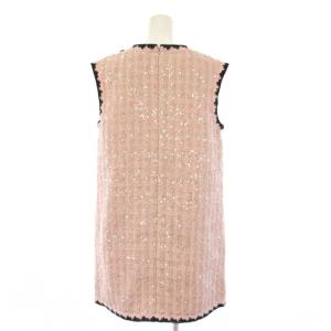 CHANEL uniform 24S ツイードノースリーブワンピース  ココボタン スパンコール 38 ピンク