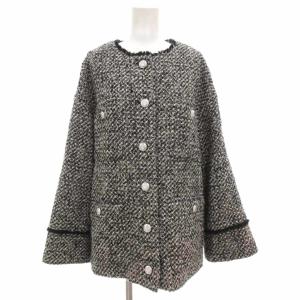 ツイードジャケット F フリンジ ノーカラー グレー /AE