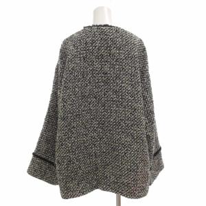 Loungedress GALLARDAGALANTE ツイードジャケット F フリンジ ノーカラー グレー /AE