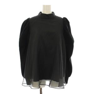 21AW マットオーガンジーフレアブラウス カットソー プルオーバー 長袖 ハイネック 切替 ニット 38