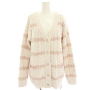 部屋着 ナイトウェア ルームウェア ボーダーアランカーディガン 長袖 F 白 ホワイト ピンク PWNT205067