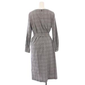 ANAYI フレアワンピース ひざ丈 長袖 スキッパー ベルト チェック柄 38 グレー /BB