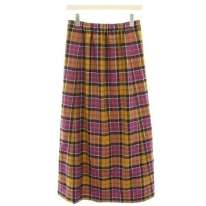 ウールブライトチェック ギャザーロングスカート フレアスカート マキシ 36 紫 パープル 黄色 イエロー